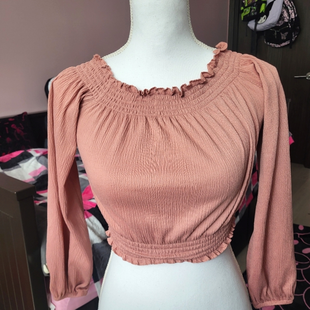 Pink Peach Off The Shoulder Long Sleeve Top